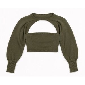 Cult Gaia Sally Knit Top XS Advieh Olive Green Cutout Bandeau Bolero Sweater